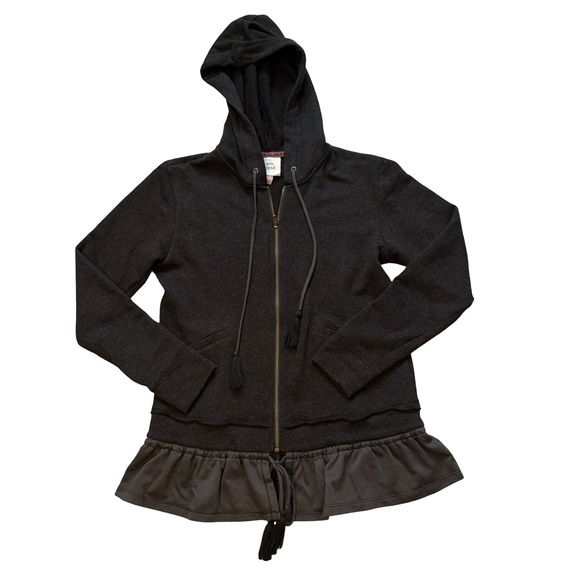 Knox Rose Gray Zip Front Long Length Hooded Sweater with Ruffle Hem, Sz S - Picture 7 of 9